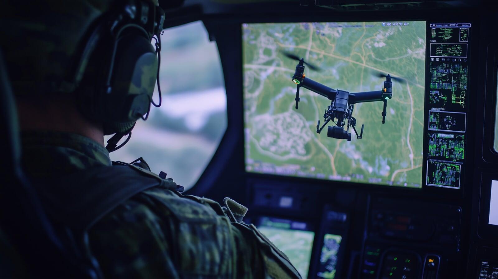 An operator monitoring a drone on a mission display